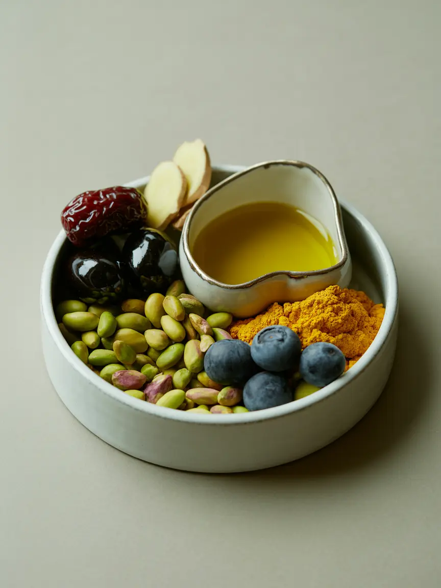 NITC pistachio, olive, olive oil, jujube, blueberry, turmeric and ginger.